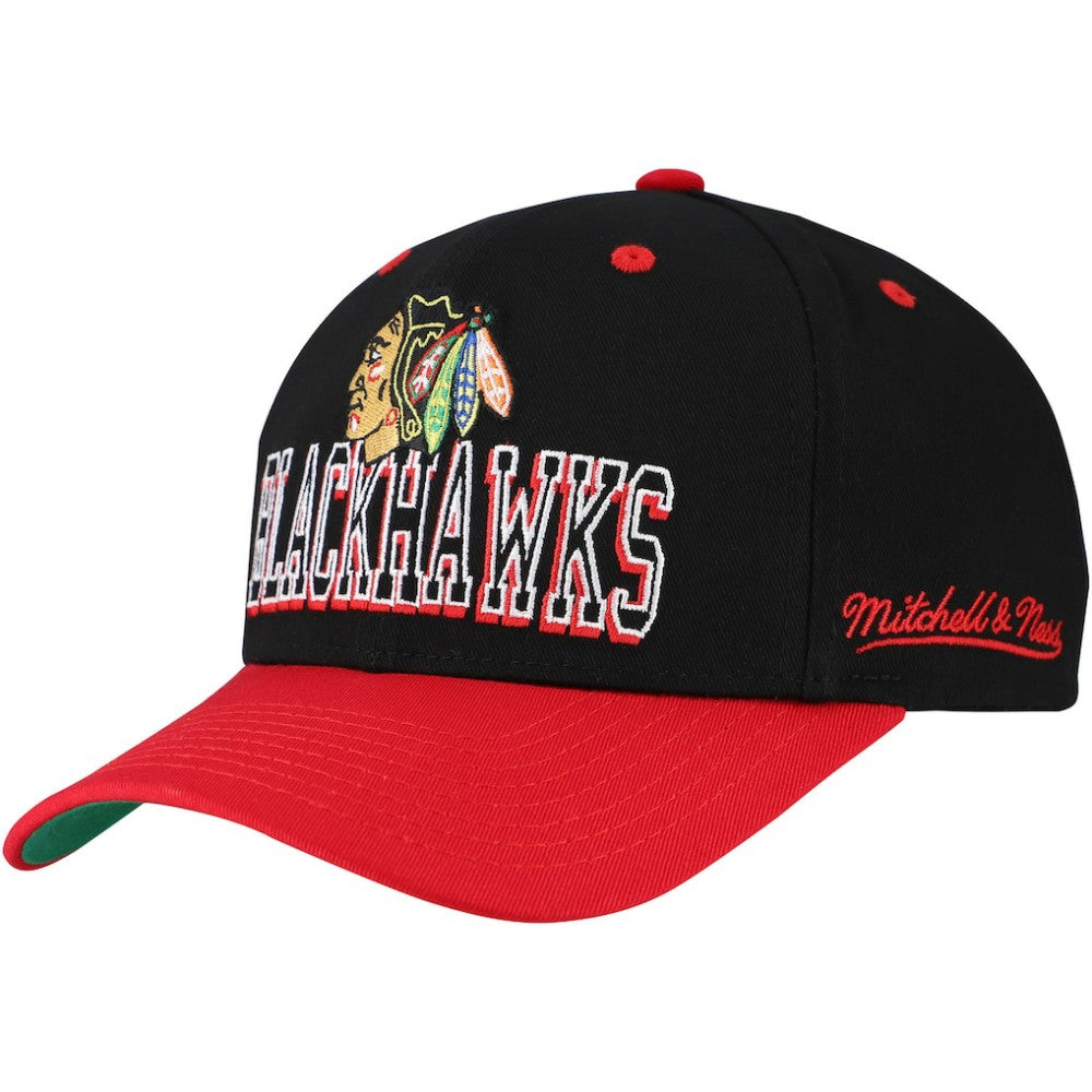 Chicago Blackhawks Mitchell & Ness Backside Script Two-Tone Pro Crown Adjustable Hat - NHL Hats