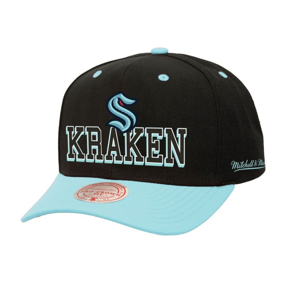 Seattle Kraken Mitchell & Ness Backside Script Two-Tone Pro Crown Adjustable Hat - NHL Hats