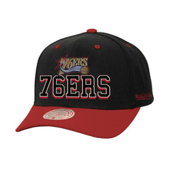 Black/Red Philadelphia 76ers Backside Script 2-Tone Pro Crown Adjustable Hat | NBA
