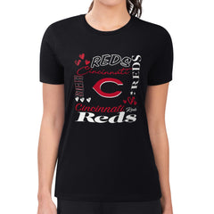 Cincinnati Reds G-III 4Her by Carl Banks Women's Super-Slim Fit Lightweight Collage Team Graphic Crew Neck T-Shirt - MLB T-shirts