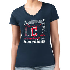 Cleveland Guardians G-III 4Her by Carl Banks Women's Super-Slim Fit Lightweight Collage Team Graphic V-Neck T-Shirt - MLB T-shirts