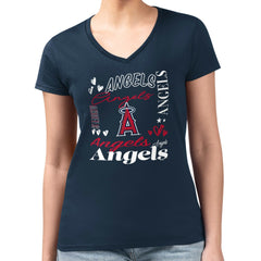 Los Angeles Angels G-III 4Her by Carl Banks Women's Super-Slim Fit Lightweight Collage Team Graphic V-Neck T-Shirt - MLB T-shirts