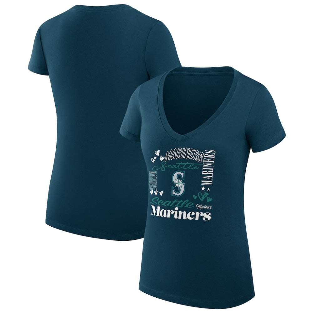 Seattle Mariners G-III 4Her by Carl Banks Women's Super-Slim Fit Lightweight Collage Team Graphic V-Neck T-Shirt - MLB T-shirts