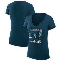 Seattle Mariners G-III 4Her by Carl Banks Women's Super-Slim Fit Lightweight Collage Team Graphic V-Neck T-Shirt - MLB T-shirts
