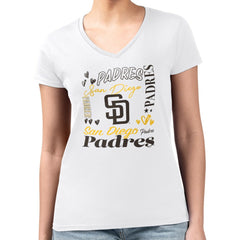 San Diego Padres G-III 4Her by Carl Banks Women's Super-Slim Fit Lightweight Collage Team Graphic V-Neck T-Shirt - MLB T-shirts