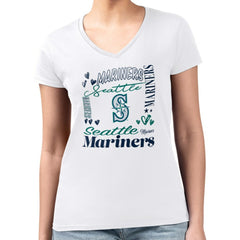 Seattle Mariners G-III 4Her by Carl Banks Women's Super-Slim Fit Lightweight Collage Team Graphic V-Neck T-Shirt - MLB T-shirts