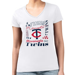Minnesota Twins G-III 4Her by Carl Banks Women's Super-Slim Fit Lightweight Collage Team Graphic V-Neck T-Shirt - MLB T-shirts