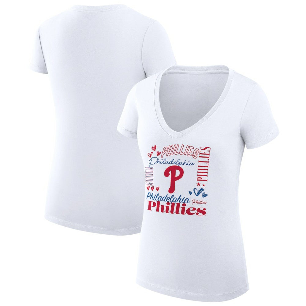 Philadelphia Phillies G-III 4Her by Carl Banks Women's Super-Slim Fit Lightweight Collage Team Graphic V-Neck T-Shirt - MLB T-shirts