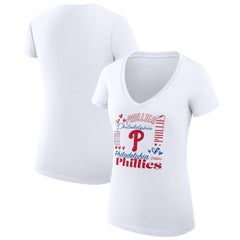 Philadelphia Phillies G-III 4Her by Carl Banks Women's Super-Slim Fit Lightweight Collage Team Graphic V-Neck T-Shirt - MLB T-shirts