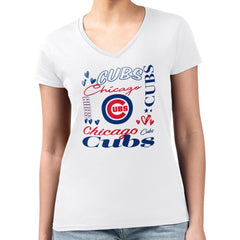 Chicago Cubs G-III 4Her by Carl Banks Women's Super-Slim Fit Lightweight Collage Team Graphic V-Neck T-Shirt - MLB T-shirts