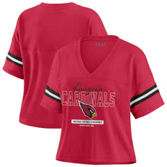 Arizona Cardinals WEAR by Erin Andrews Women's Color Block Boxy Modest Crop V-Neck T-Shirt | NFL US