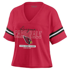 Arizona Cardinals WEAR by Erin Andrews Women's Color Block Boxy Modest Crop V-Neck T-Shirt | NFL US
