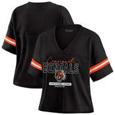 Cincinnati Bengals WEAR by Erin Andrews Women's Color Block Boxy Modest Crop V-Neck T-Shirt | NFL Near me