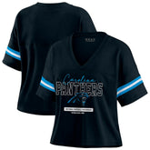 Carolina Panthers WEAR by Erin Andrews Women's Color Block Boxy Modest Crop V-Neck T-Shirt | NFL Online