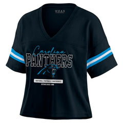 Carolina Panthers WEAR by Erin Andrews Women's Color Block Boxy Modest Crop V-Neck T-Shirt | NFL Online