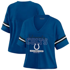 Indianapolis Colts WEAR by Erin Andrews Women's Color Block Boxy Modest Crop V-Neck T-Shirt | NFL New