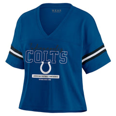 Indianapolis Colts WEAR by Erin Andrews Women's Color Block Boxy Modest Crop V-Neck T-Shirt | NFL New