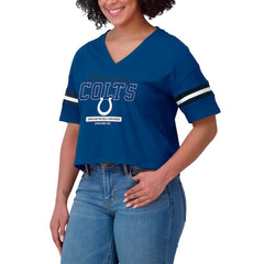 Indianapolis Colts WEAR by Erin Andrews Women's Color Block Boxy Modest Crop V-Neck T-Shirt | NFL New