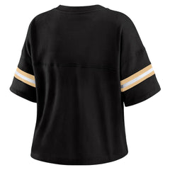 New Orleans Saints WEAR by Erin Andrews Women's Color Block Boxy Modest Crop V-Neck T-Shirt | NFL Hot