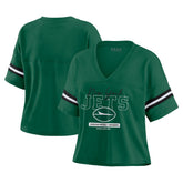 New York Jets WEAR by Erin Andrews Women's Color Block Boxy Modest Crop V-Neck T-Shirt | NFL Online