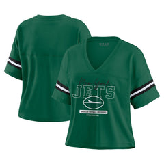 New York Jets WEAR by Erin Andrews Women's Color Block Boxy Modest Crop V-Neck T-Shirt | NFL Online