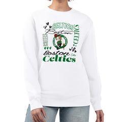 White Boston Celtics G-III 4Her by Carl Banks Women's Collage Team Graphic Fleece Pullover Sweatshirt | NBA