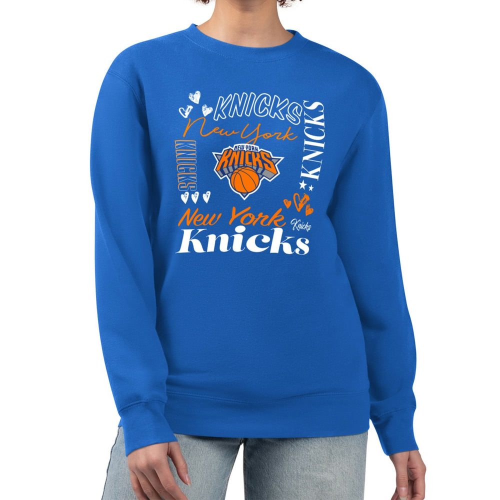 Blue New York Knicks G-III 4Her by Carl Banks Women's Collage Team Graphic Fleece Pullover Sweatshirt | NBA