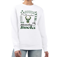 White Milwaukee Bucks G-III 4Her by Carl Banks Women's Collage Team Graphic Fleece Pullover Sweatshirt | NBA