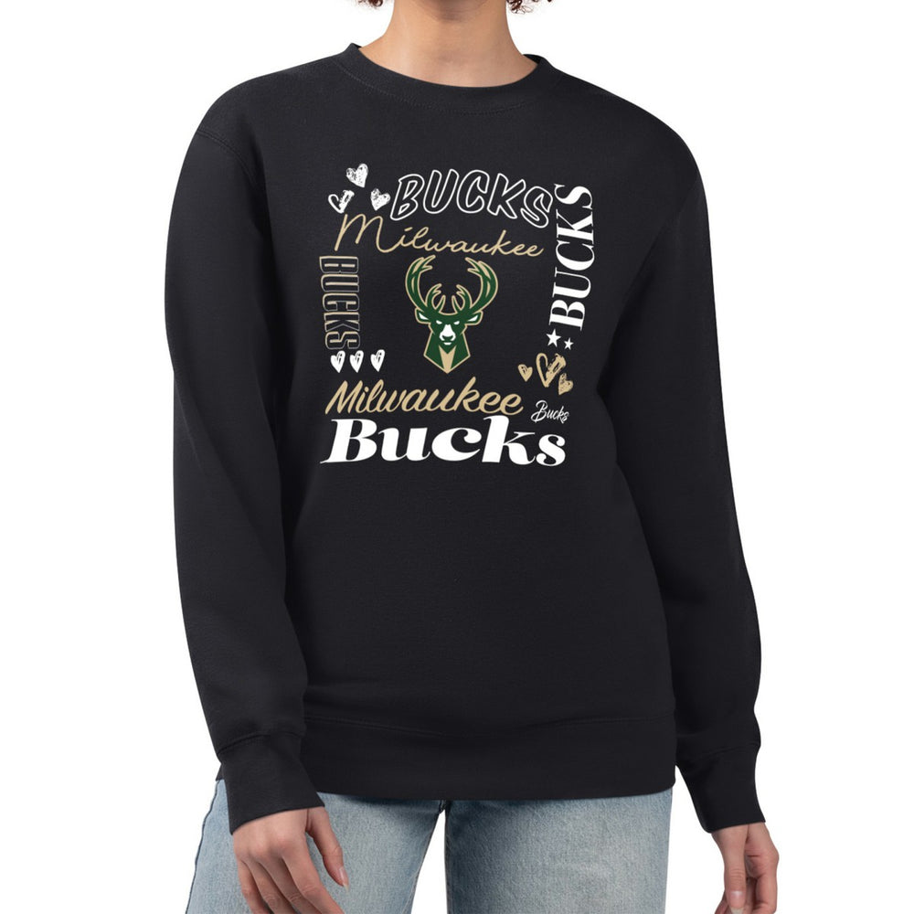 Black Milwaukee Bucks G-III 4Her by Carl Banks Women's Collage Team Graphic Fleece Pullover Sweatshirt | NBA