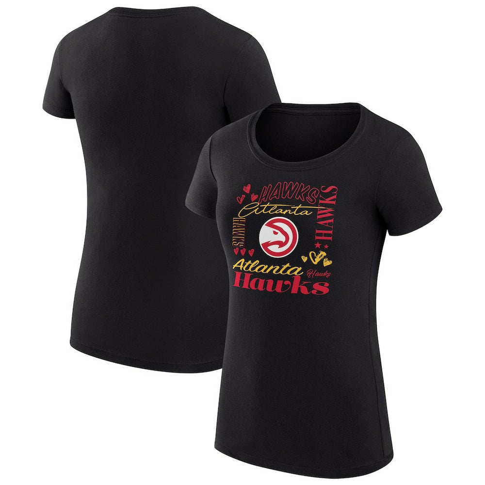 Black Atlanta Hawks G-III 4Her by Carl Banks Women's Super-Slim Fit Lightweight Team Name Collage Graphic T-Shirt | NBA
