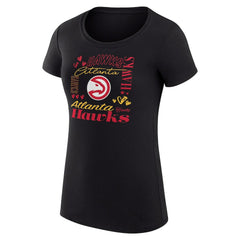 Black Atlanta Hawks G-III 4Her by Carl Banks Women's Super-Slim Fit Lightweight Team Name Collage Graphic T-Shirt | NBA