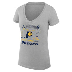 Heather Gray Indiana Pacers G-III 4Her by Carl Banks Women's Super-Slim Fit Lightweight Team Name Collage Graphic V-Neck T-Shirt | NBA