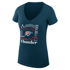 Navy Oklahoma City Thunder G-III 4Her by Carl Banks Women's Super-Slim Fit Lightweight Team Name Collage Graphic V-Neck T-Shirt | NBA