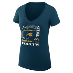 Navy Indiana Pacers G-III 4Her by Carl Banks Women's Super-Slim Fit Lightweight Team Name Collage Graphic V-Neck T-Shirt | NBA