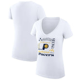 White Indiana Pacers G-III 4Her by Carl Banks Women's Super-Slim Fit Lightweight Team Name Collage Graphic V-Neck T-Shirt | NBA