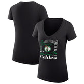 Black Boston Celtics G-III 4Her by Carl Banks Women's Super-Slim Fit Lightweight Team Name Collage Graphic V-Neck T-Shirt | NBA