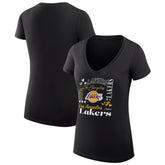 Black Los Angeles Lakers G-III 4Her by Carl Banks Women's Super-Slim Fit Lightweight Team Name Collage Graphic V-Neck T-Shirt | NBA