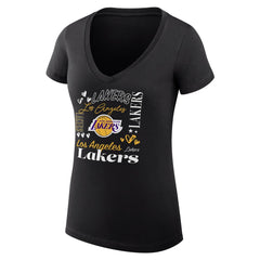 Black Los Angeles Lakers G-III 4Her by Carl Banks Women's Super-Slim Fit Lightweight Team Name Collage Graphic V-Neck T-Shirt | NBA