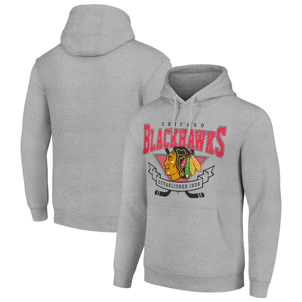 Chicago Blackhawks Starter Team Logo Graphic Fleece Tri-Blend Pullover Hoodie - NHL Hoodies