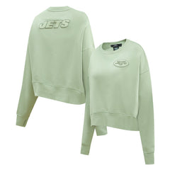 New York Jets Pro Standard Women's Oversized Cropped Neutral Pullover Sweatshirt | NFL Discount