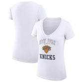 White New York Knicks G-III 4Her by Carl Banks Women's Super-Slim Fit Lightweight Team Logo V-Neck T-Shirt | NBA