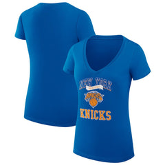Blue New York Knicks G-III 4Her by Carl Banks Women's Super-Slim Fit Lightweight Team Logo V-Neck T-Shirt | NBA