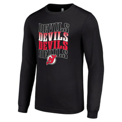 New Jersey Devils Starter Four Team Name Logo Long Sleeve Graphic T-Shirt - NHL T-shirts