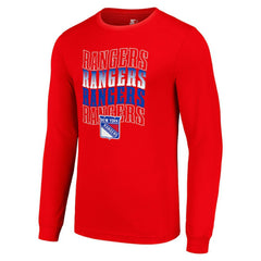 New York Rangers Starter Four Team Name Logo Long Sleeve Graphic T-Shirt - NHL T-shirts
