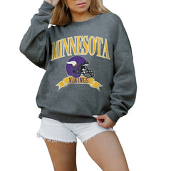 Minnesota Vikings Gameday Couture Women's Oversized Seal The Deal Premium Fleece Drop Shoulder Pullover Sweatshirt | NFL US