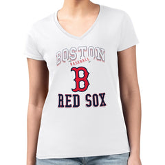 Boston Red Sox G-III 4Her by Carl Banks Women's Super-Slim Fit Lightweight Team Logo Graphic V-Neck T-Shirt - MLB T-shirts