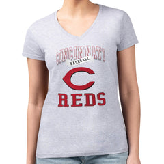 Cincinnati Reds G-III 4Her by Carl Banks Women's Super-Slim Fit Lightweight Team Logo Graphic V-Neck T-Shirt - MLB T-shirts