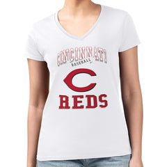 Cincinnati Reds G-III 4Her by Carl Banks Women's Super-Slim Fit Lightweight Team Logo Graphic V-Neck T-Shirt - MLB T-shirts