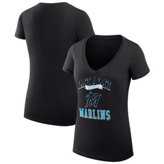 Miami Marlins G-III 4Her by Carl Banks Women's Super-Slim Fit Lightweight Team Logo Graphic V-Neck T-Shirt - MLB T-shirts
