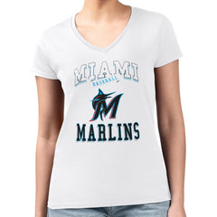 Miami Marlins G-III 4Her by Carl Banks Women's Super-Slim Fit Lightweight Team Logo Graphic V-Neck T-Shirt - MLB T-shirts